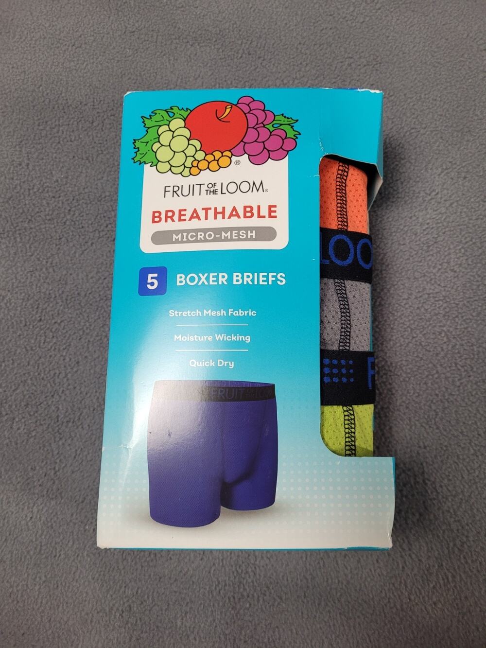 Fruit of the Loom Boys’ Micro‑Mesh Boxer Briefs Underwear 5‑Pack Large (12-14)